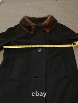 100% CashmereVintage Black Coat withMink Fur Collar Sz 16/18 MINT