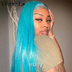 13x4 Mint Blue HD Lace Frontal Wigs Light Blue Bone Straight Remy Human Hair Wig