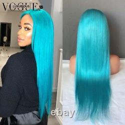 13x4 Mint Blue HD Lace Frontal Wigs Light Blue Bone Straight Remy Human Hair Wig