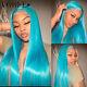 13x4 Mint Blue Lace Front Human Hair Wigs For Women Bone Straight Remy Wigs Hd