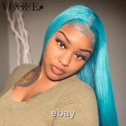 13x4 Mint Blue Lace Front Human Hair Wigs For Women Bone Straight Remy Wigs HD