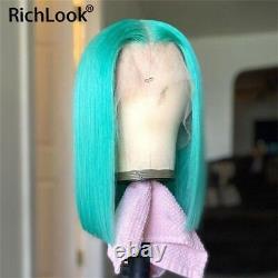 13x4 Mint Green Short Bob Wig Lace Front Human Hair Wig For Women Brazilian Hair