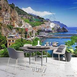 3D Sea Houses Mountain Landscape Self-adhesive Removeable Wallpaper Wall Mural1
