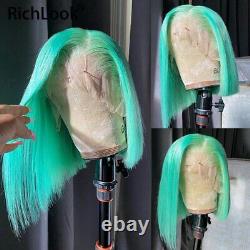 613Mint Green Short Bob Transparent Lace Front Human Hair Wig Brazilian Hair Wig