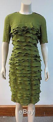 BURBERRY LONDON Green Mulberry Silk All Over Pleated Dress US 4 MINT CONDTION