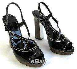 Barbara Bui Sandals Heels 4 7/8in all Leather Black Patent 38.5 Mint