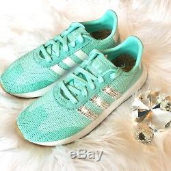 Bling Adidas FLB Runner Women's Shoes with Swarovski Crystals -Mint Aqua Bedazzled