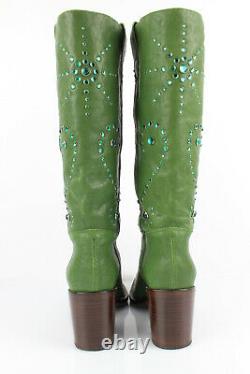 FREE LANCE Boots all Leather Green and Rhinestones T 37 Mint