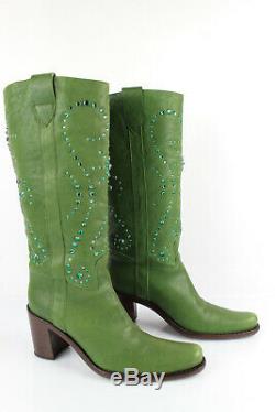 Free Lance Boots all Leather Green and Rhinestones T 37 Mint