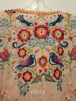 Johnny Was Peach Multi All Over Embroidered Blouse Topper MINT Large Fits L-XL