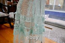 Lim's Vintage Intricate & Delicate All Hand Crochet Maxi Dress Mint One Size M