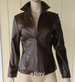 Michael Hoban North Beach Women's Brown Leather Zip Blazer Jacket Coat Sz 6 Mint