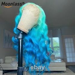 Mint Green Blue Ombre Lace Front Human Hair Wigs Body Wave Brazilian Virgin Hair