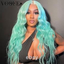 Mint Green Curly Human Hair Wigs Loose Body Wave HD Transparent Lace Frontal Wig