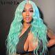 Mint Green Curly Human Hair Wigs Loose Body Wave Hd Transparent Lace Frontal Wig