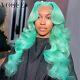 Mint Green Human Hair Wigs Body Wave 13x4 Hd Lace Front Wig Straight Pre Plucked