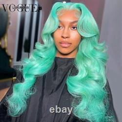 Mint Green Human Hair Wigs Body Wave 13x4 HD Lace Front Wig Straight Pre Plucked