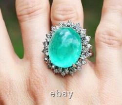 Mint Green Oval Cabochon Studded Women Ring Fine Jewelry CZ 925 Sterling Silver