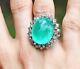 Mint Green Oval Cabochon Studded Women Ring Fine Jewelry Cz 925 Sterling Silver