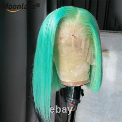Mint Green Short Bob Human Hair Wigs Brazillian HD Transparent Lace Front Wig