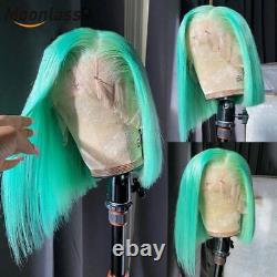 Mint Green Short Bob Lace Front Human Hair Wigs Brazillian Wigs HD Transparent