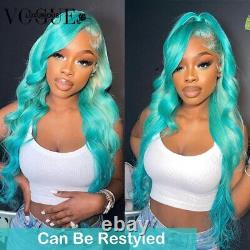 Mint Green Straight Lace Front Human Hair Wigs Glueless Preplucked Transparent