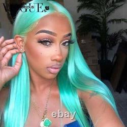 Mint Green Straight Lace Front Human Hair Wigs Glueless Preplucked Transparent