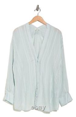 NWT Vince Mint Green Tonal Stripe V-Neck Blouse 3X