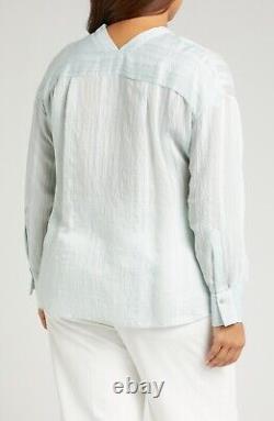 NWT Vince Mint Green Tonal Stripe V-Neck Blouse 3X