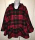 Pendleton Button Front Wool Red Plaid Flannel Lined Poncho Coat Sz Fits All Mint