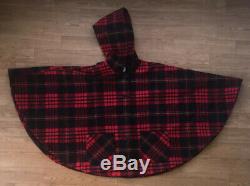 Pendleton Button Front Wool Red Plaid Flannel Lined Poncho Coat Sz Fits All MINT