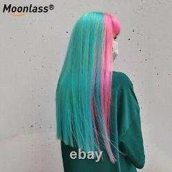 Pink Mint Green Straight Lace Front Human Hair Wigs HD Transparent Remy Hair