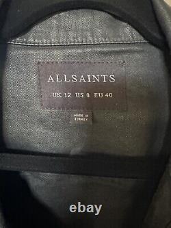 RARE ALL SAINTS Black Motorcycle Jacket Coated Cotton MINT CONDITION 8