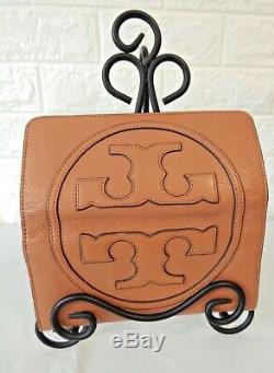 TORY BURCH All T Leather Wallet Brown Card Holder Clutch Bark MINT