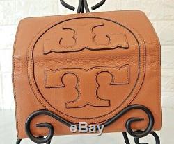 TORY BURCH All T Leather Wallet Brown Card Holder Clutch Bark MINT