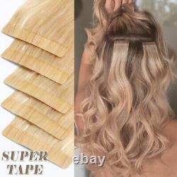 Thick 10-80pcs Tape In Remy Real Human Hair Extensions Skin Weft Full Head 200g