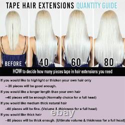 Thick 10-80pcs Tape In Remy Real Human Hair Extensions Skin Weft Full Head 200g