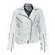 Womens Classic Cropped Biker White Lamb Moto Real Leather Jacket All Sizes