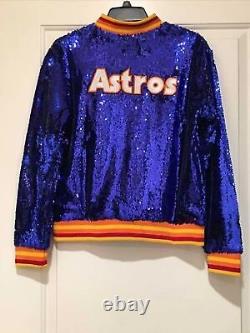 Womens Houston ASTROS Blue SEQUIN Jacket Kate Upton Rainbow Jacket